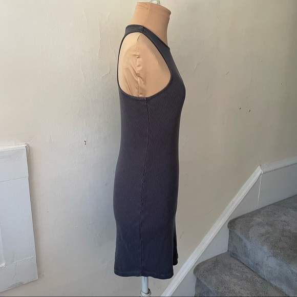 MONROW Gray Cotton Blend Racerback Curved Hem Rib Racer Tank Dress EUC Size XS - Picture 6 of 10